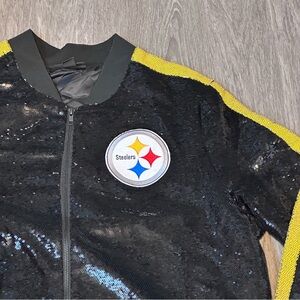 The Wild Collective | Women’s Steelers Sequin Bomber Jacket | Size XL